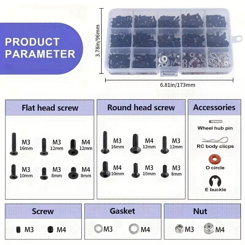 520pcs Universal RC Screw Kit  - Nuts Mix ulasan dan harga